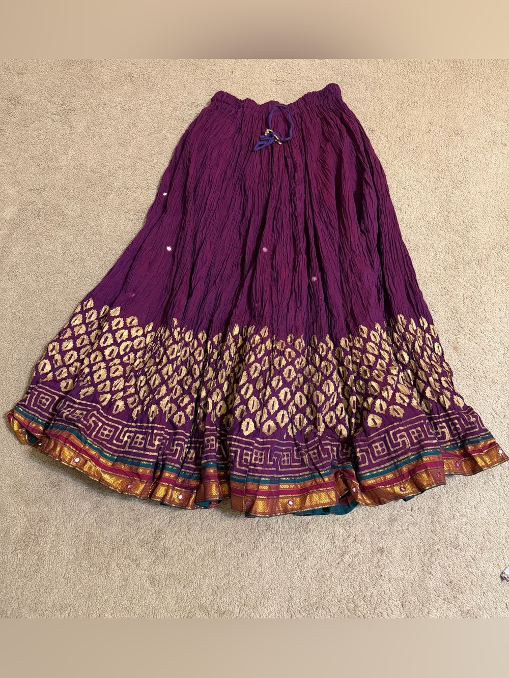 Bandhani Skirt with Gold Border